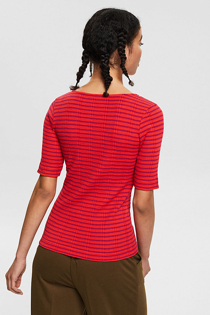 Rippstrick-Shirt mit Streifen, Baumwoll-Mix, ORANGE RED, detail image number 3