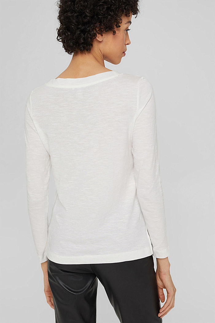 Embroidered long sleeve top, 100% cotton, OFF WHITE, detail image number 3