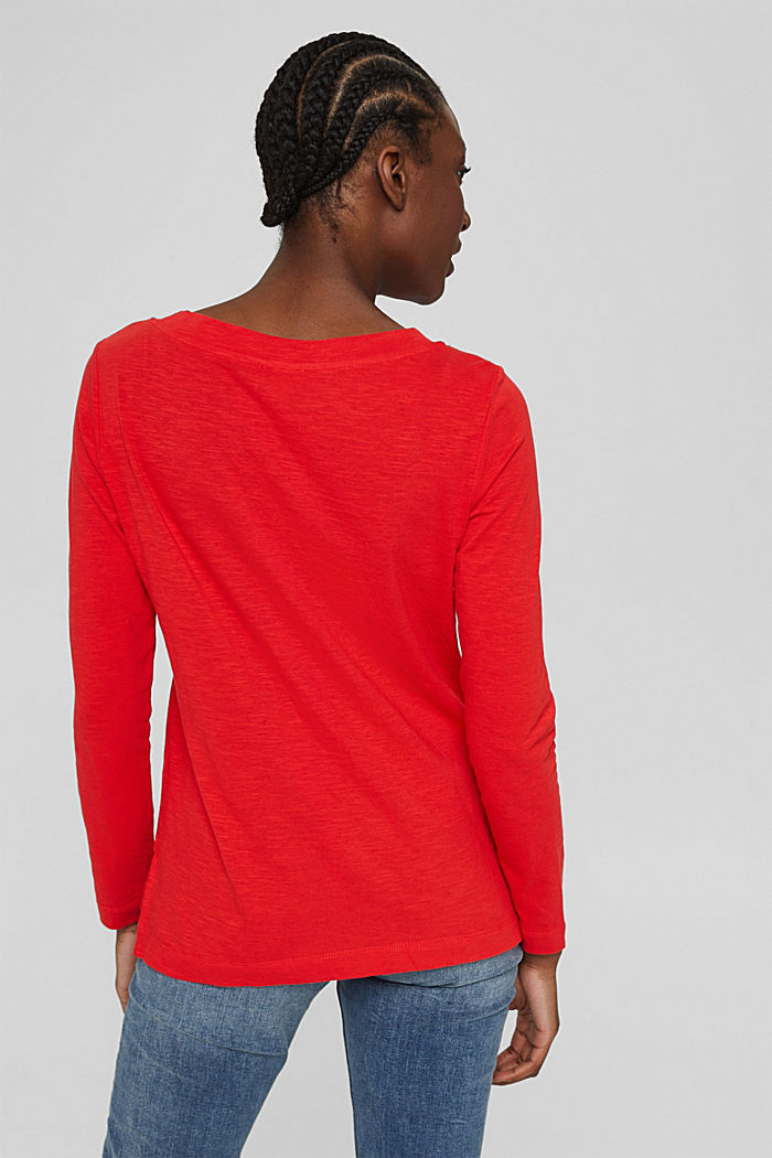 Embroidered long sleeve top, 100% cotton, ORANGE RED, detail image number 3