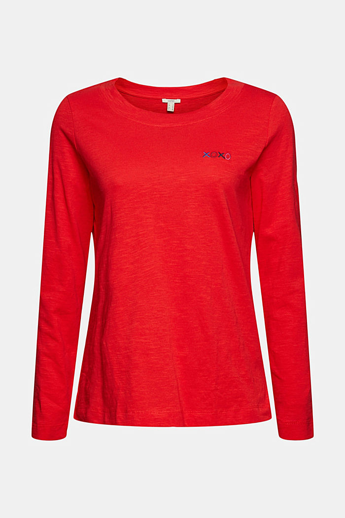 T-shirt brodé à manches longues, 100 % coton, ORANGE RED, detail image number 7
