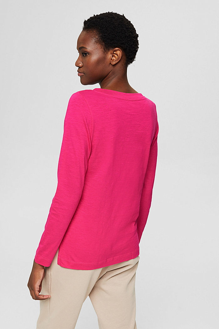 Embroidered long sleeve top, 100% cotton, PINK FUCHSIA, detail image number 3