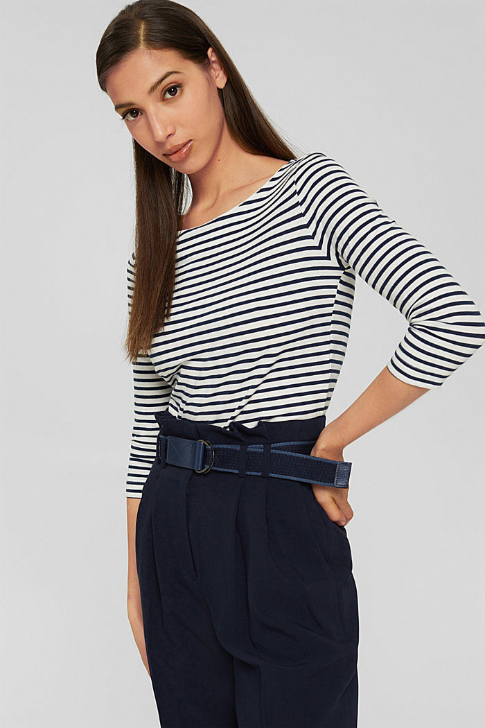 Top with 3/4-length sleeves, organic cotton, NAVY, overview