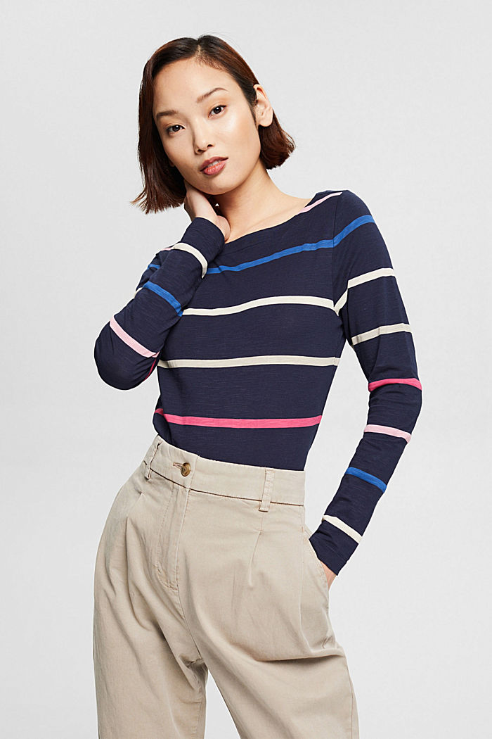 Striped long sleeve top made of organic cotton, NAVY, detail image number 0