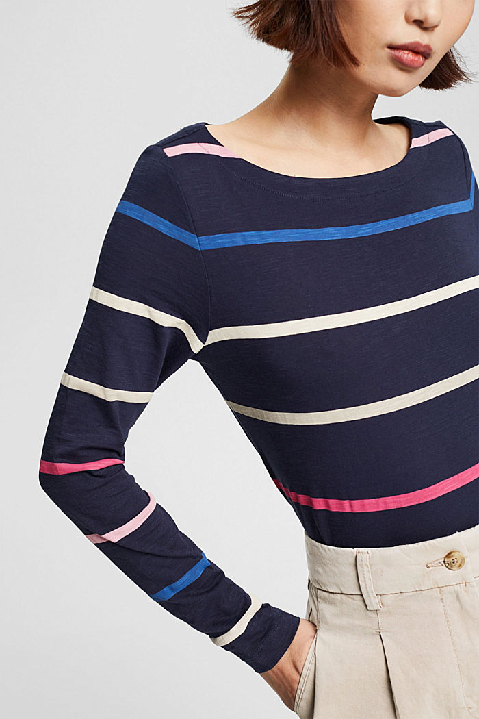 Striped long sleeve top made of organic cotton, NAVY, detail image number 2