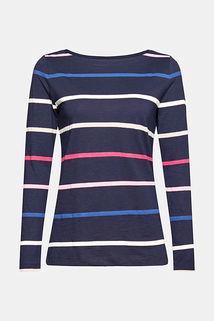 Striped long sleeve top made of organic cotton, NAVY, overview