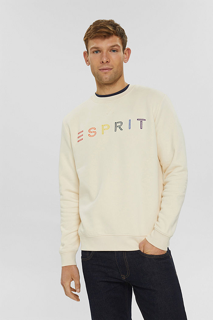 Gerecycled: sweatshirt met logoborduursel, CREAM BEIGE, detail image number 0