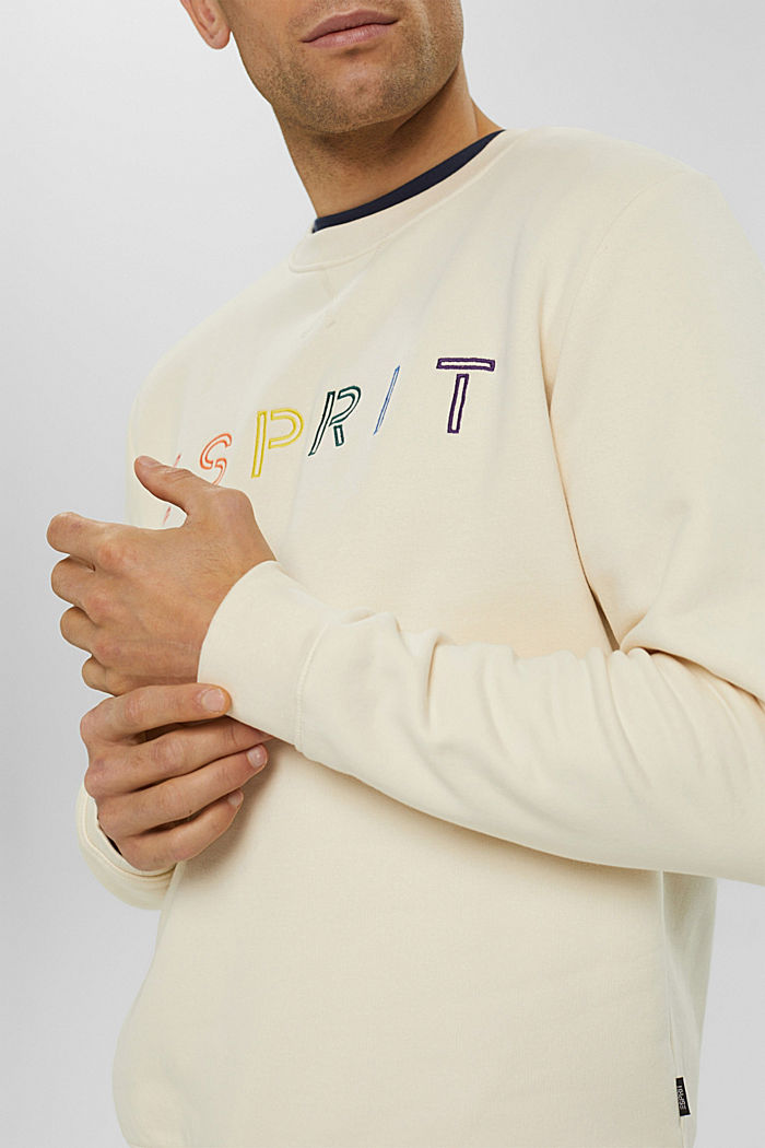 Recycled: sweatshirt with logo embroidery, CREAM BEIGE, detail image number 2