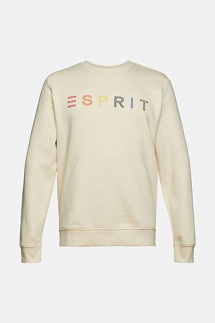 Gerecycled: sweatshirt met logoborduursel, CREAM BEIGE, overview