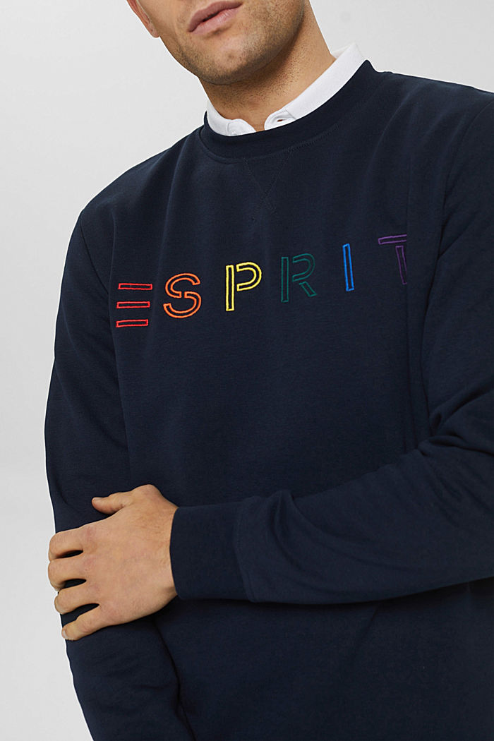 Gerecycled: sweatshirt met logoborduursel, NAVY, detail image number 2