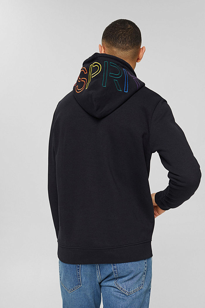 Sweat-shirt à capuche et logo brodé, en coton mélangé, BLACK, detail image number 3