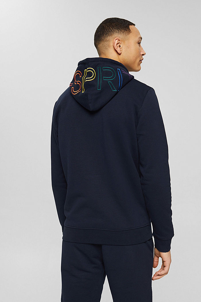 Hoodie with logo embroidery, blended cotton, NAVY, detail image number 3