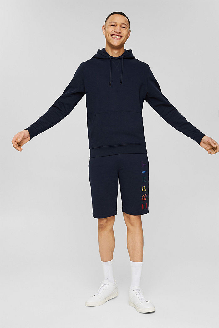 Hoodie with logo embroidery, blended cotton, NAVY, detail image number 7