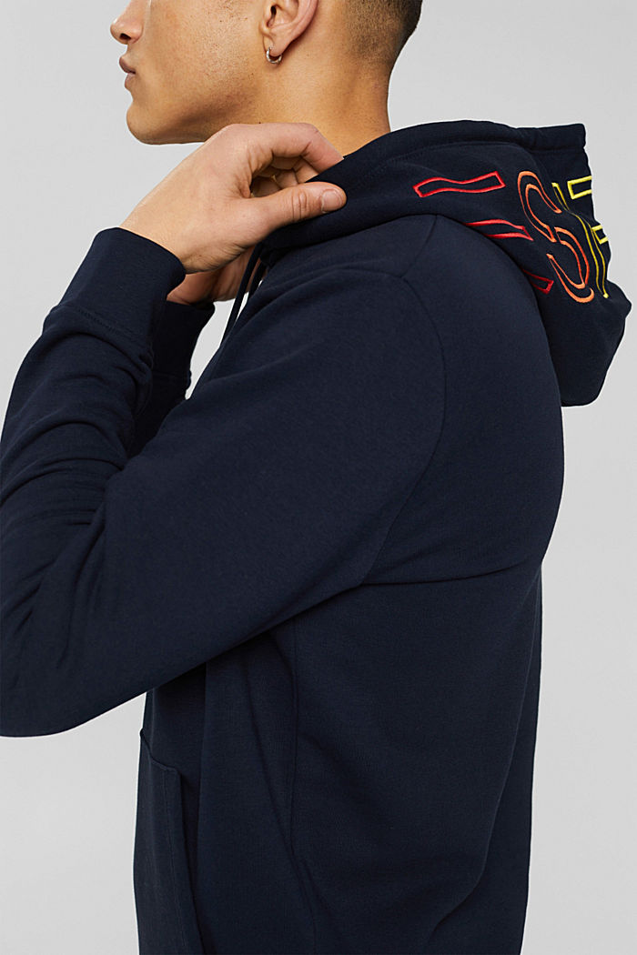 Hoodie with logo embroidery, blended cotton, NAVY, detail image number 2