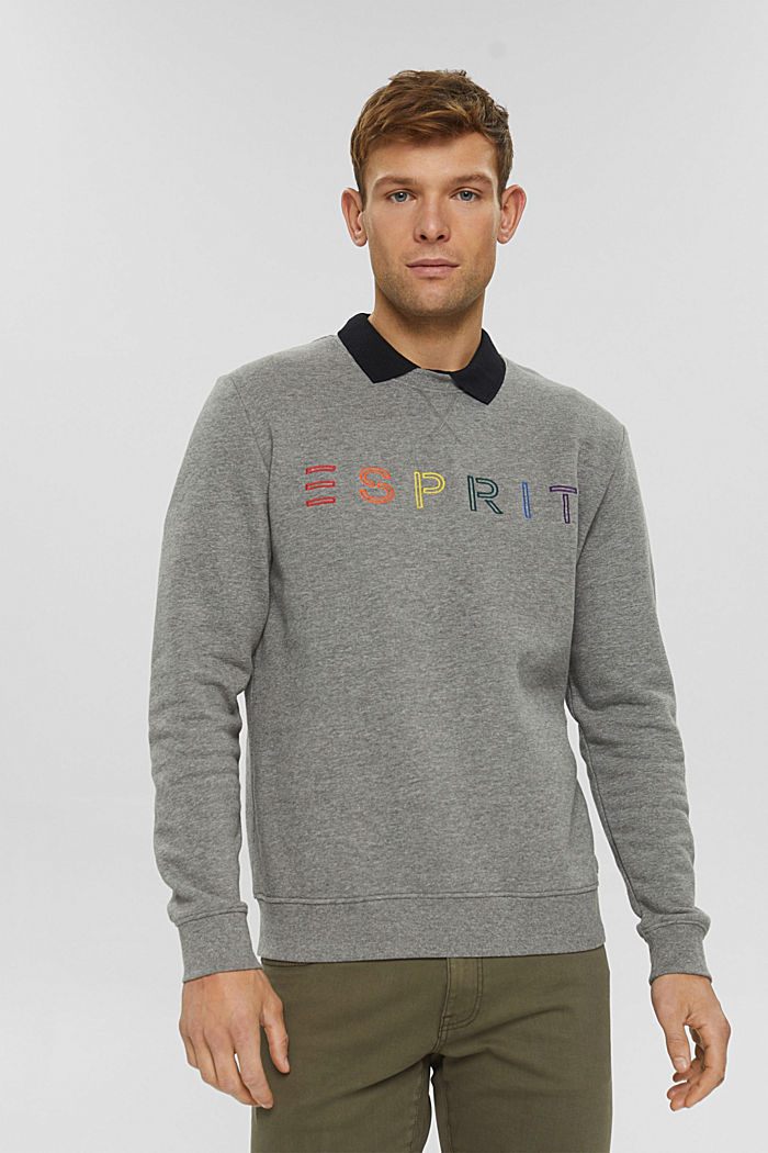 Gerecycled: sweatshirt met logoborduursel, MEDIUM GREY, detail image number 0