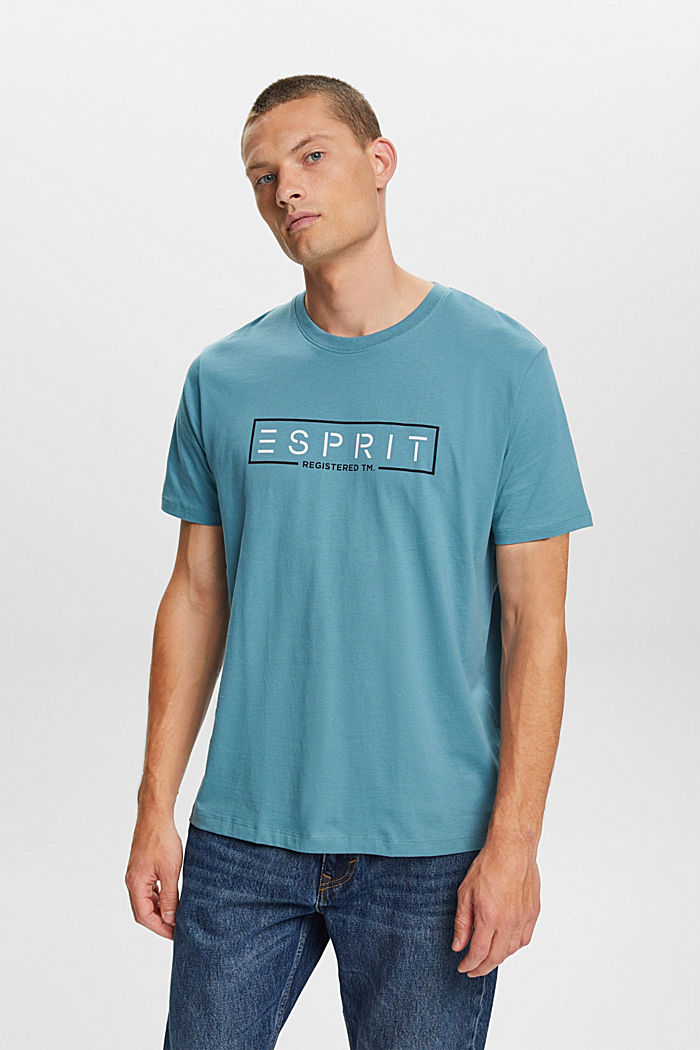T-shirt in jersey con logo, TURQUOISE, detail image number 0
