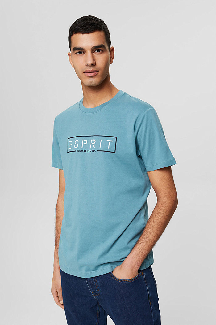 T-shirt in jersey con logo, TURQUOISE, detail image number 4