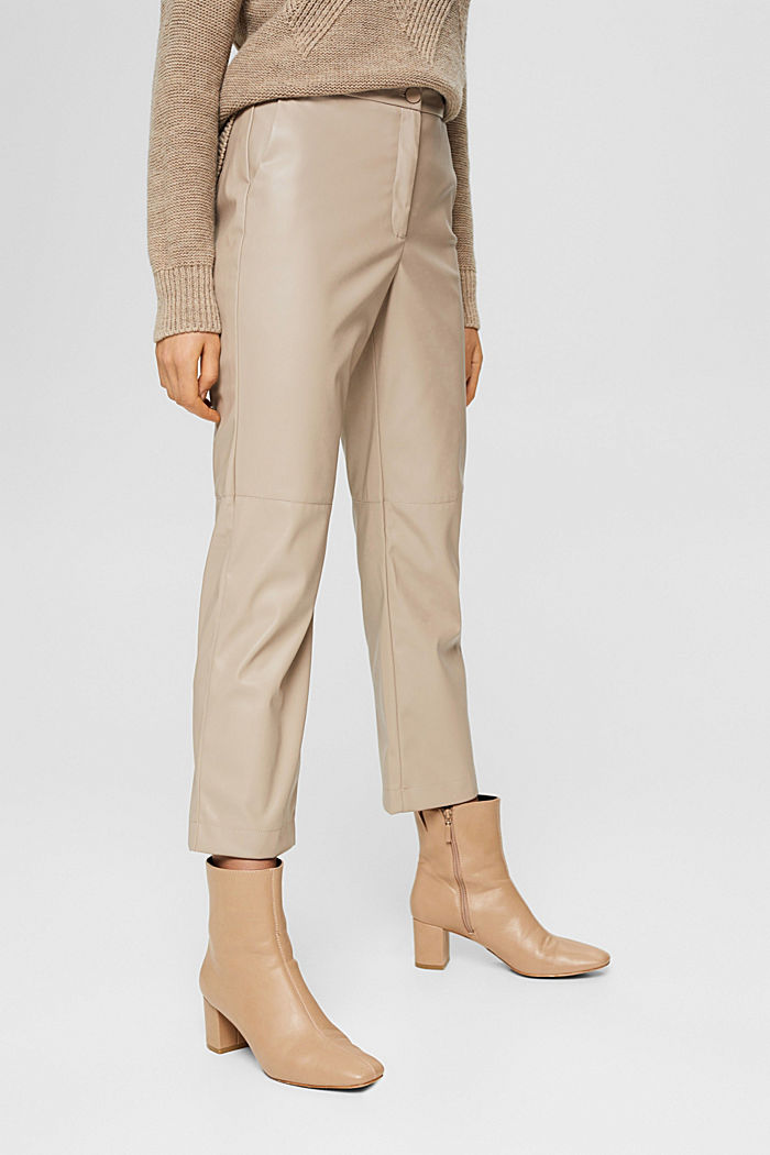 Cropped trousers in faux leather, LIGHT TAUPE, overview