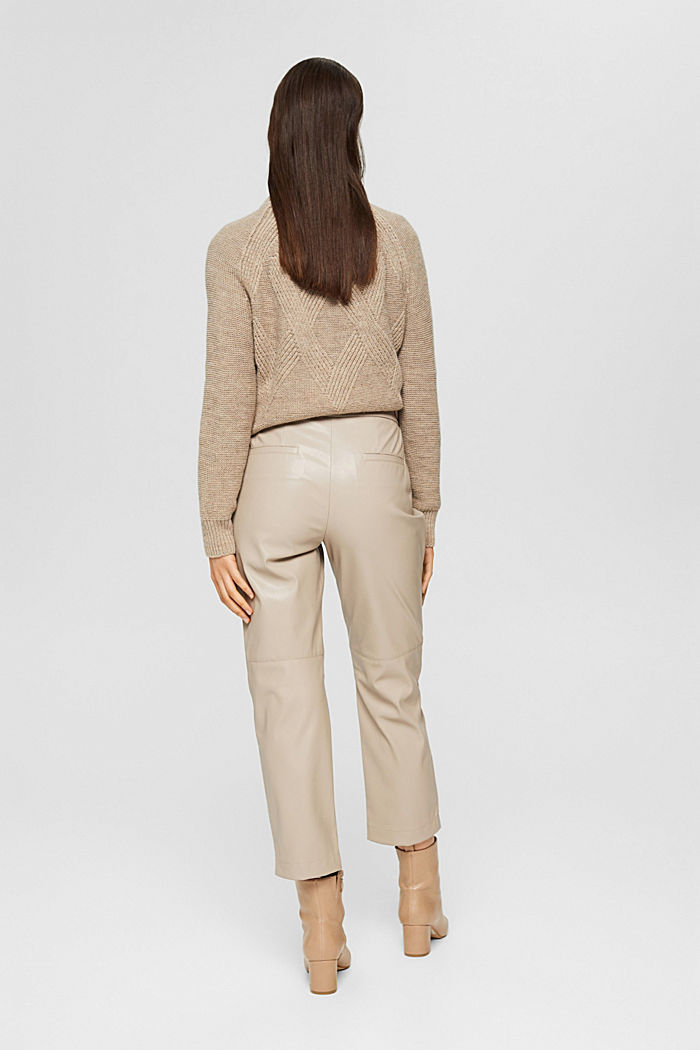 Cropped trousers in faux leather, LIGHT TAUPE, detail image number 3