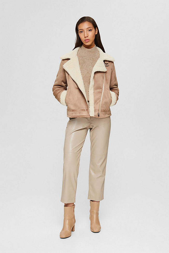Cropped trousers in faux leather, LIGHT TAUPE, detail image number 1