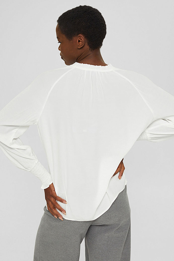 Blouse with frills and smocked details, OFF WHITE, detail image number 3
