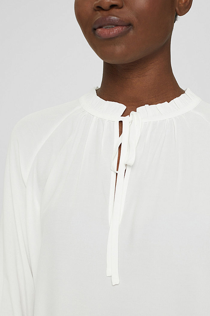 Gesmokte blouse met ruches, OFF WHITE, detail image number 2