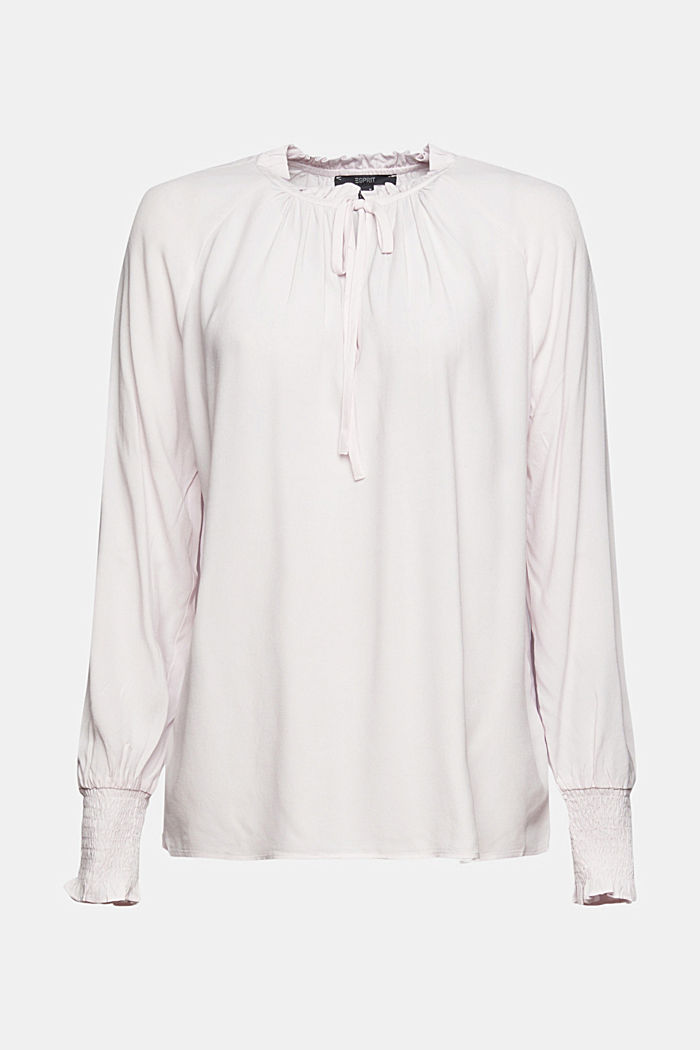 Blouse with frills and smocked details, LIGHT PINK, overview