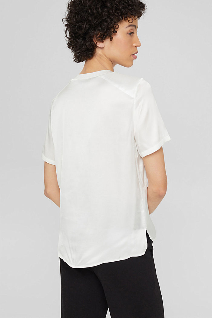 Short sleeve silk-effect blouse, OFF WHITE, detail image number 3