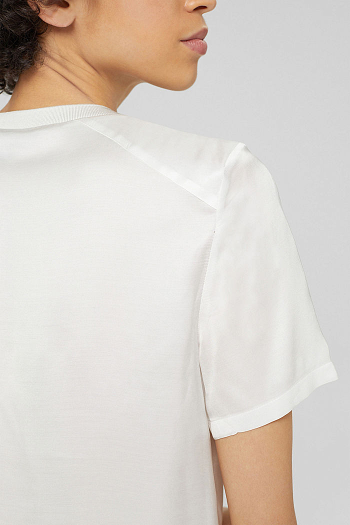 Short sleeve silk-effect blouse, OFF WHITE, detail image number 2