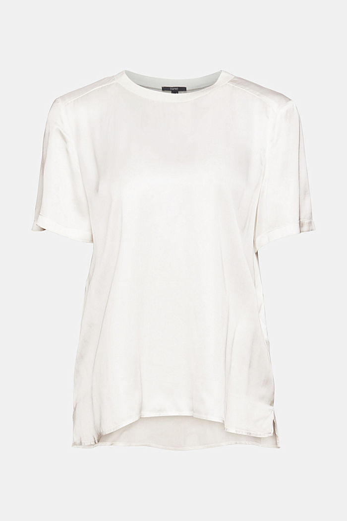 Short sleeve silk-effect blouse, OFF WHITE, detail image number 7