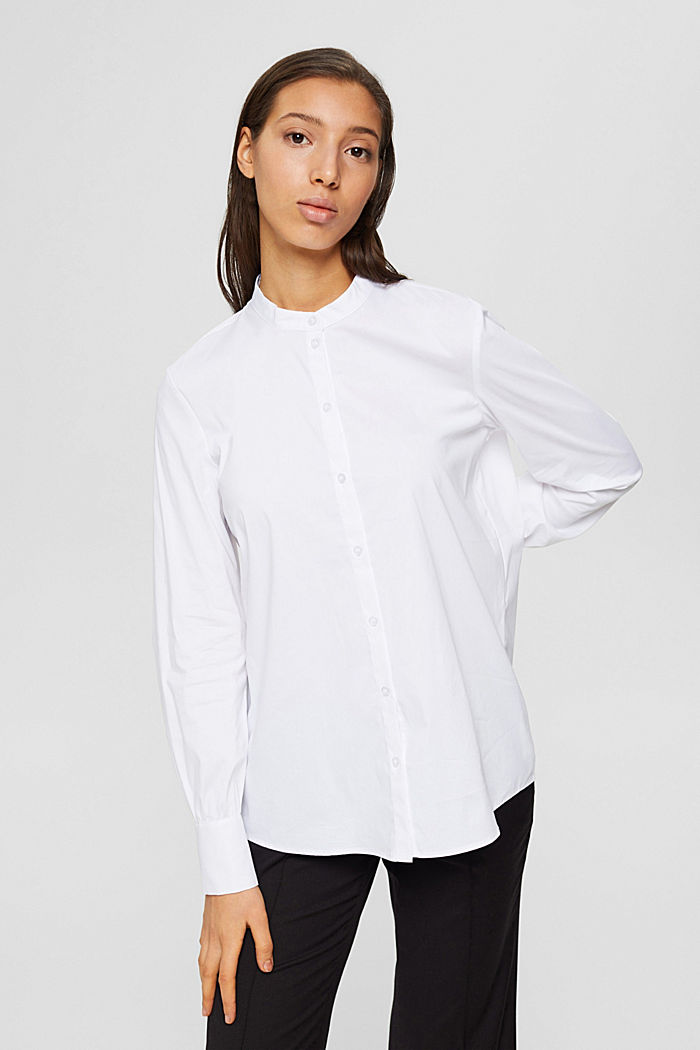Blusa con ruches sulle maniche, WHITE, detail image number 0