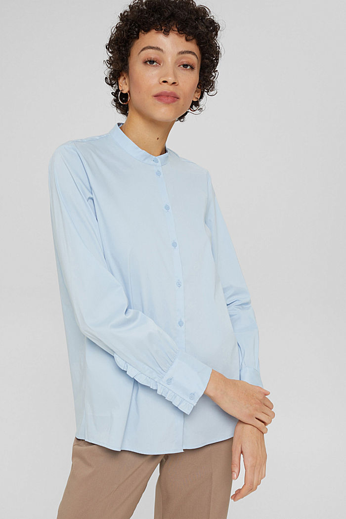 Blouse with frilled details on the sleeves, LIGHT BLUE, detail image number 0