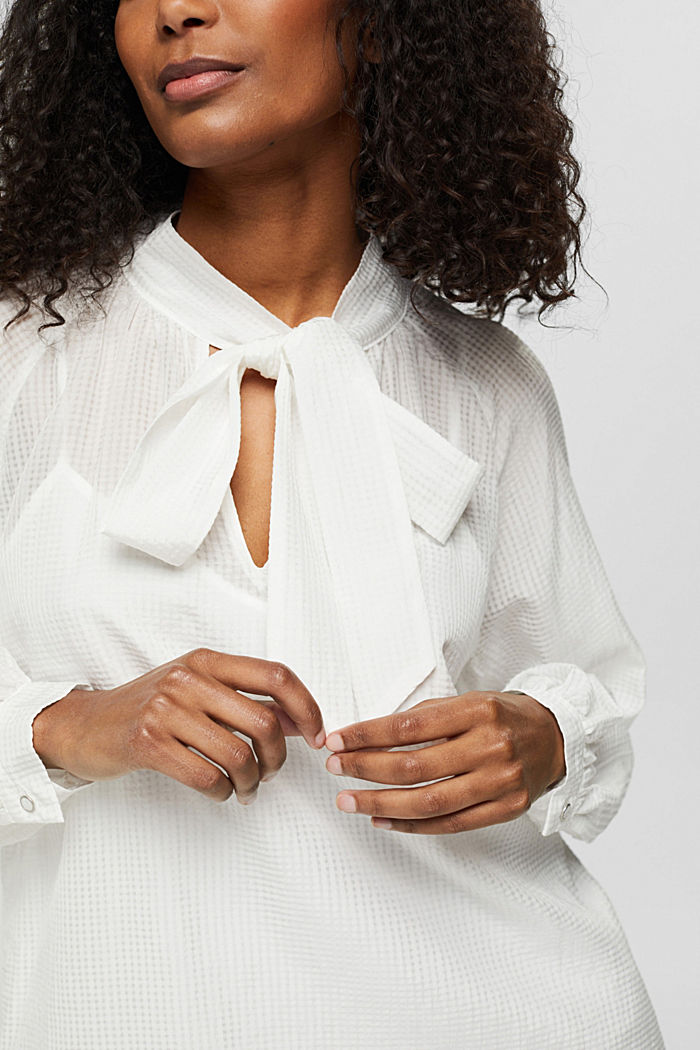 Semi-sheer pussycat bow blouse, OFF WHITE, detail image number 2