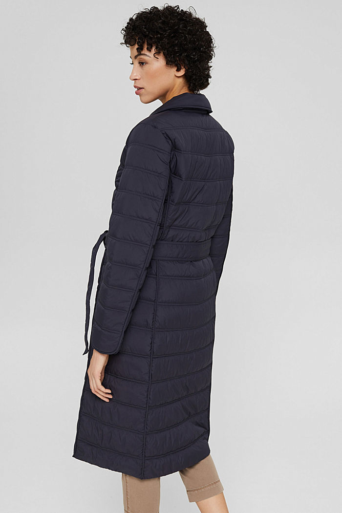 Recycled: Quilted coat with tie-around belt, NAVY, detail image number 3