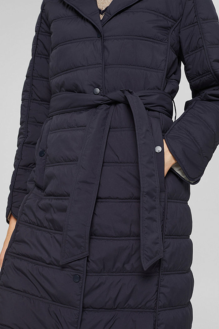 Recycled: Quilted coat with tie-around belt, NAVY, detail image number 2