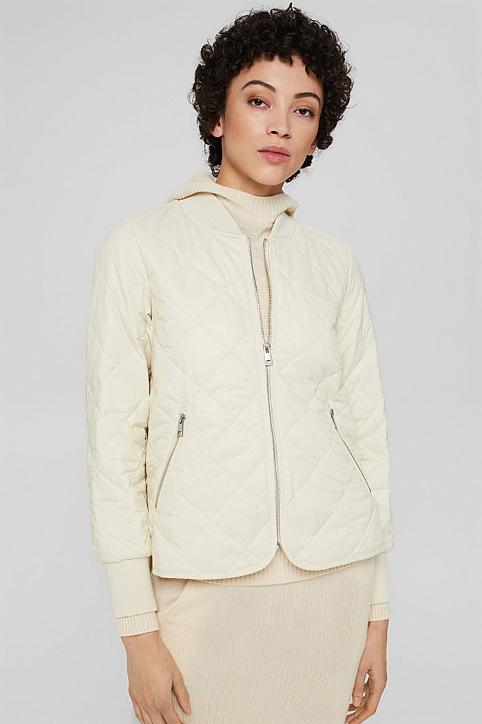 Made of recycled material: Quilted jacket with zip, LIGHT BEIGE, detail image number 0