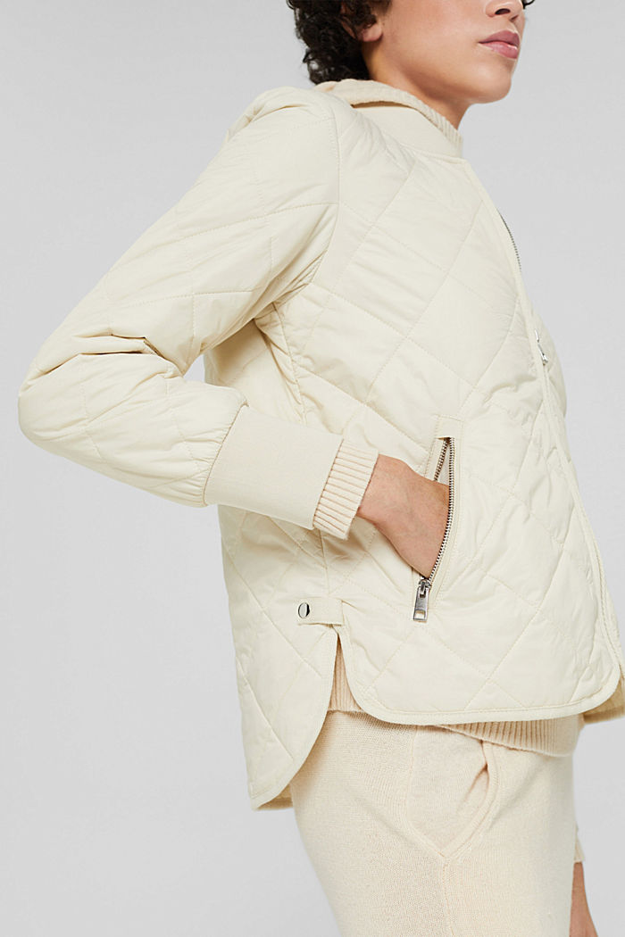 Made of recycled material: Quilted jacket with zip, LIGHT BEIGE, detail image number 2