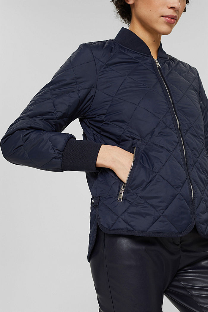 Made of recycled material: Quilted jacket with zip, NAVY, detail image number 2
