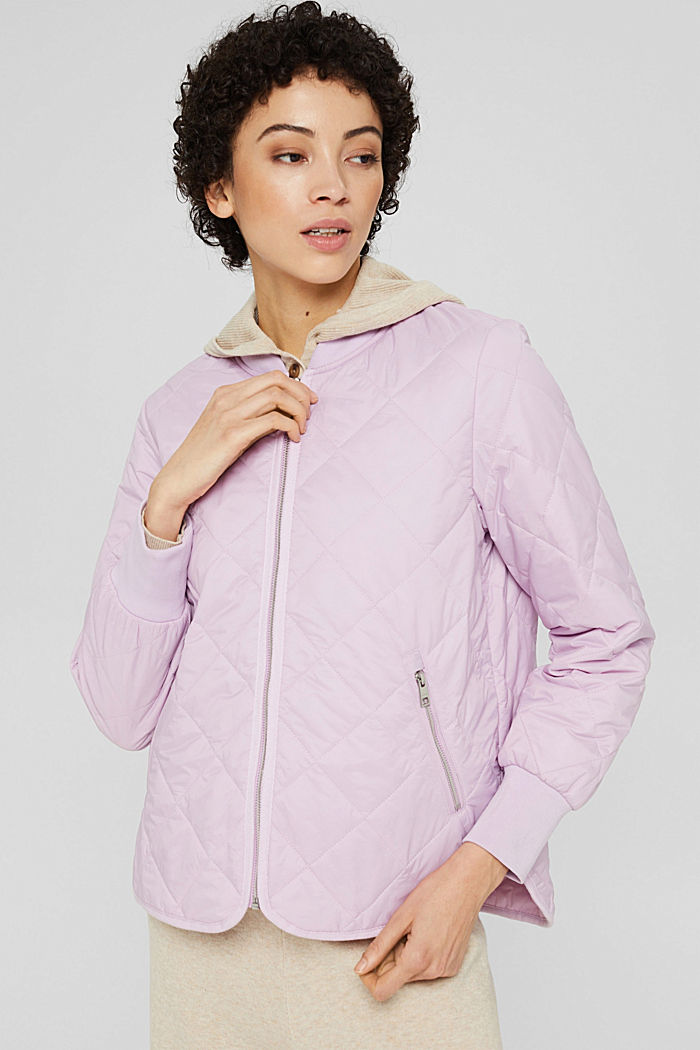 Made of recycled material: Quilted jacket with zip, LILAC, overview