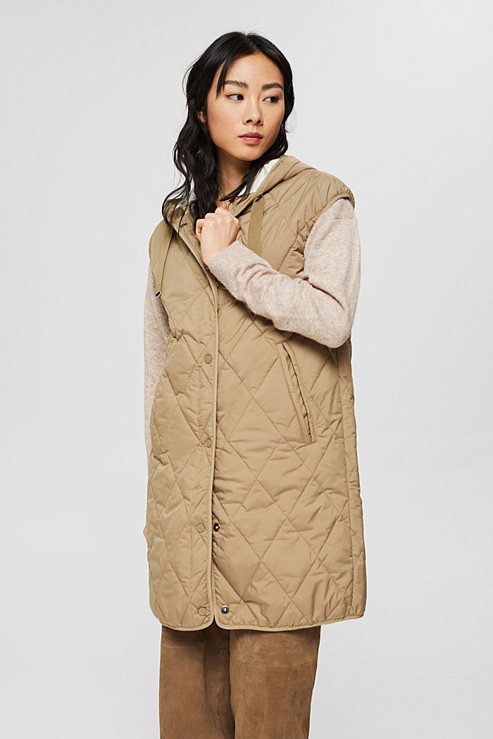 Recycled: Quilted body warmer with padding, KHAKI GREEN, detail image number 0