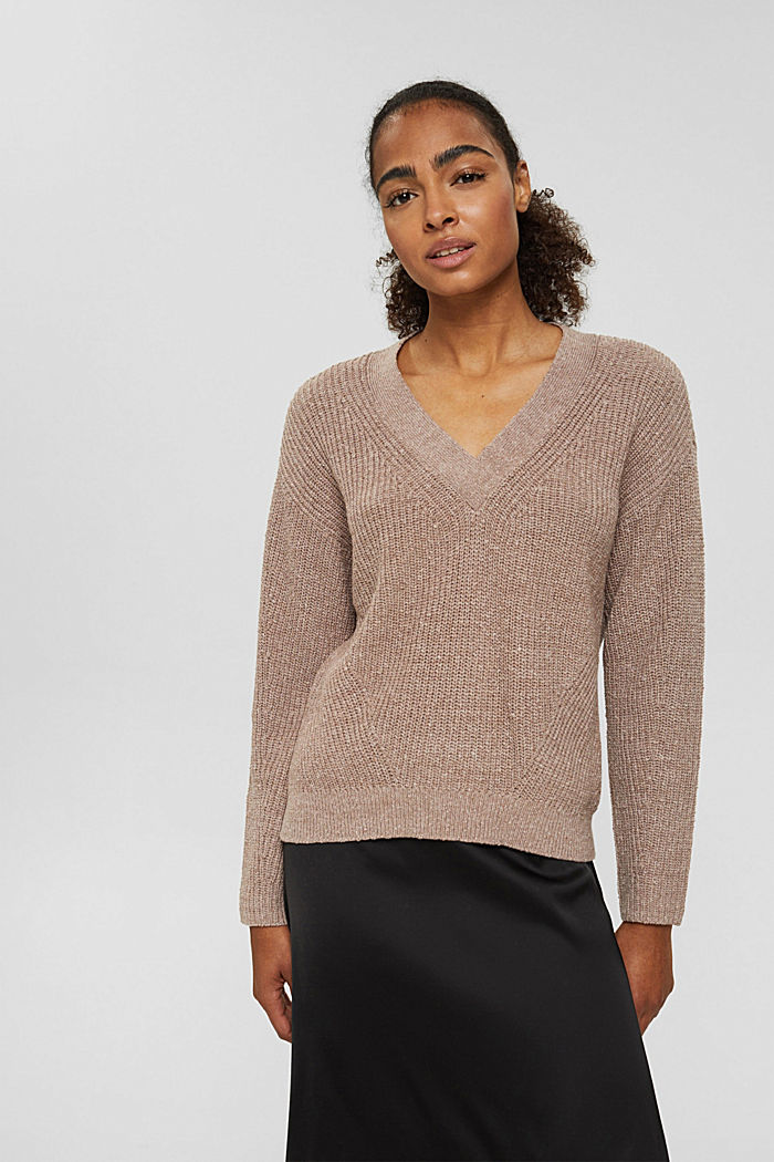 Chunky knit jumper made of blended cotton, TAUPE, detail image number 0