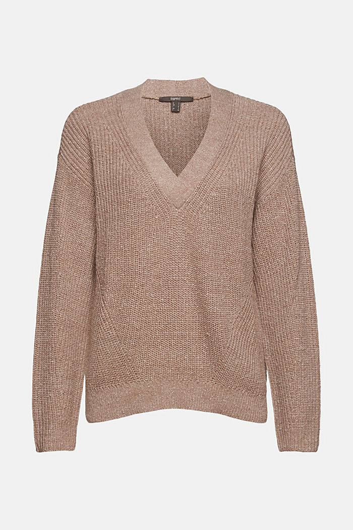 Chunky knit jumper made of blended cotton, TAUPE, overview
