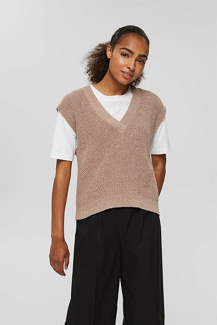 Cotton blend sleeveless jumper, TAUPE, detail image number 0
