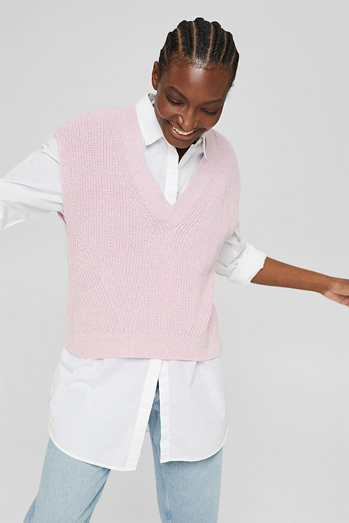 Cotton blend sleeveless jumper, LILAC, detail image number 0