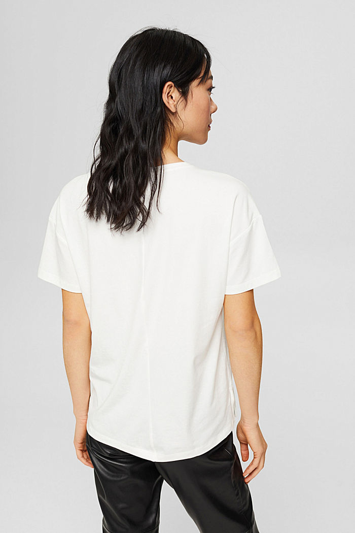 T-shirt met print, van een mix met biologisch katoen, OFF WHITE, detail image number 3