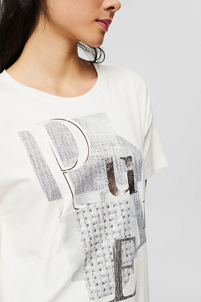 Camiseta con estampado confeccionada en una mezcla de algodón ecológico, OFF WHITE, detail image number 2