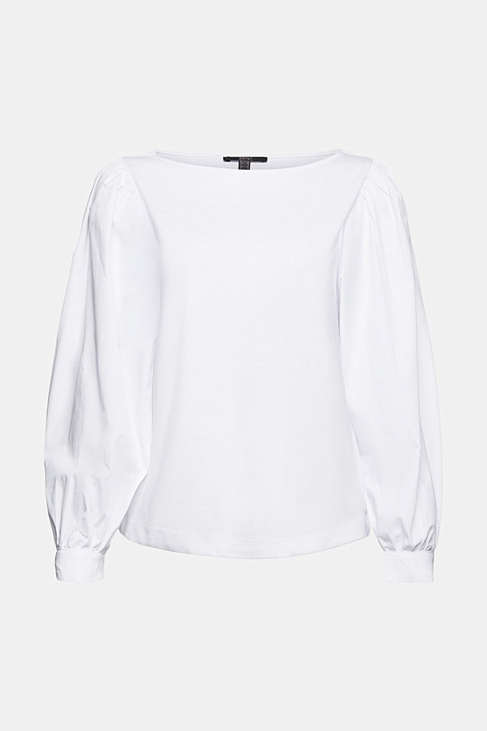 Long sleeve top with balloon sleeves, LENZING™ ECOVERO™, WHITE, overview