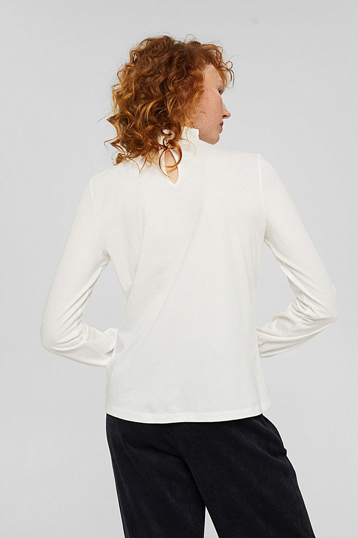Pitkähihainen paita, jossa virkattua pitsiä, TENCEL™, OFF WHITE, detail image number 3