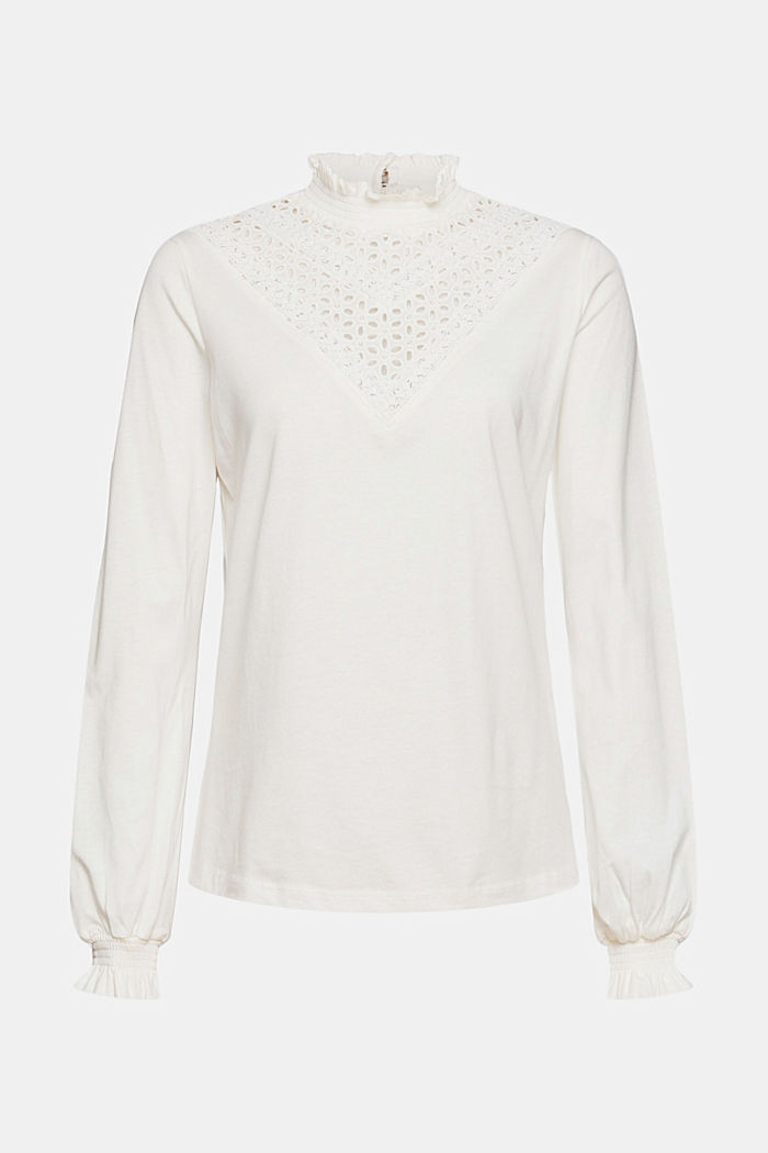 Long sleeve top with crocheted lace, TENCEL™, OFF WHITE, detail image number 6