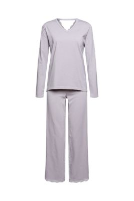 ESPRIT Pyjama orné d'une passementerie en dentelle, coton biologique