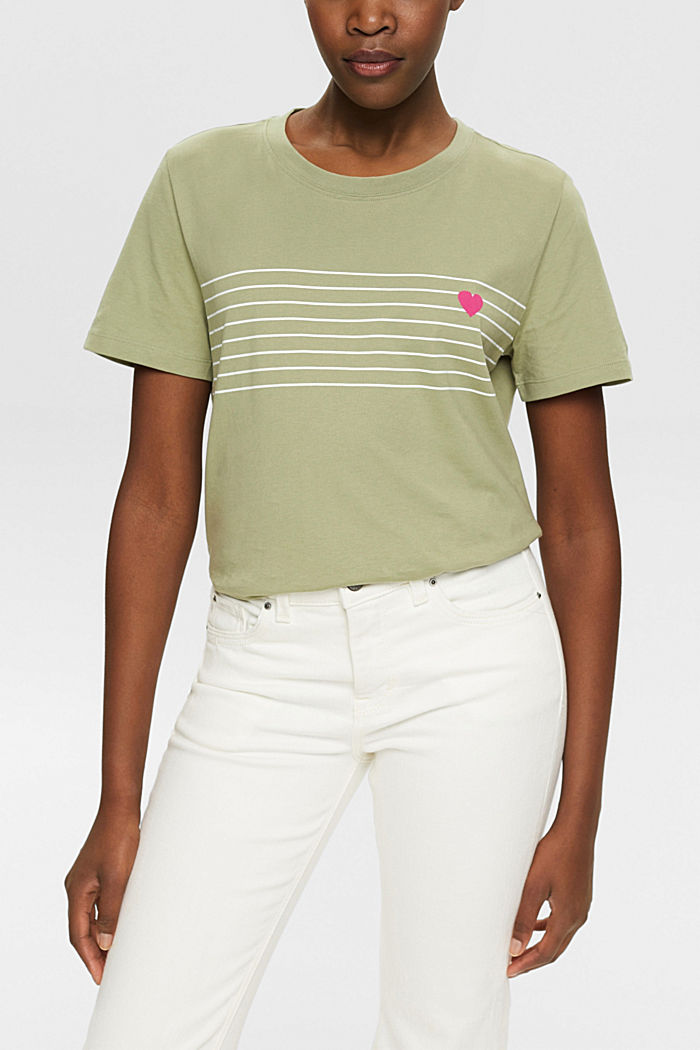 T-shirt with heart print, LIGHT KHAKI, detail-asia image number 0